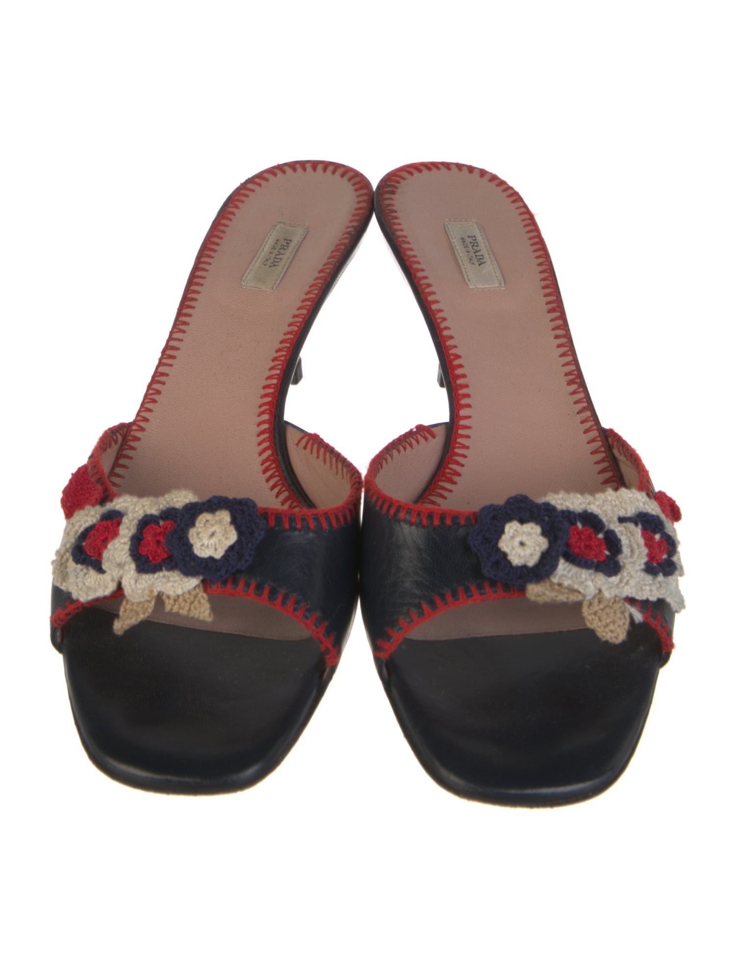 Prada Leather Floral Print Slides